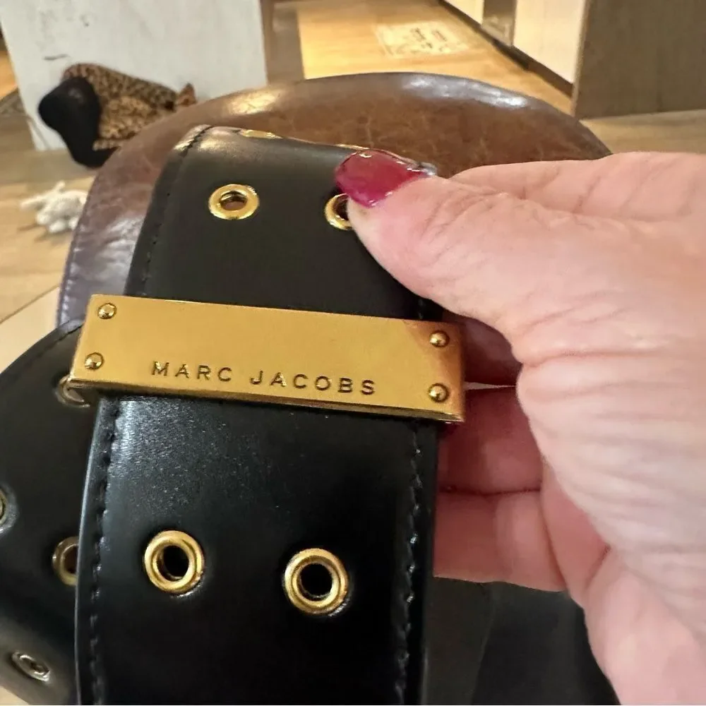 NEW Marc Jacobs Black  Polished Leather Double J St Marc Satchel Crossbody